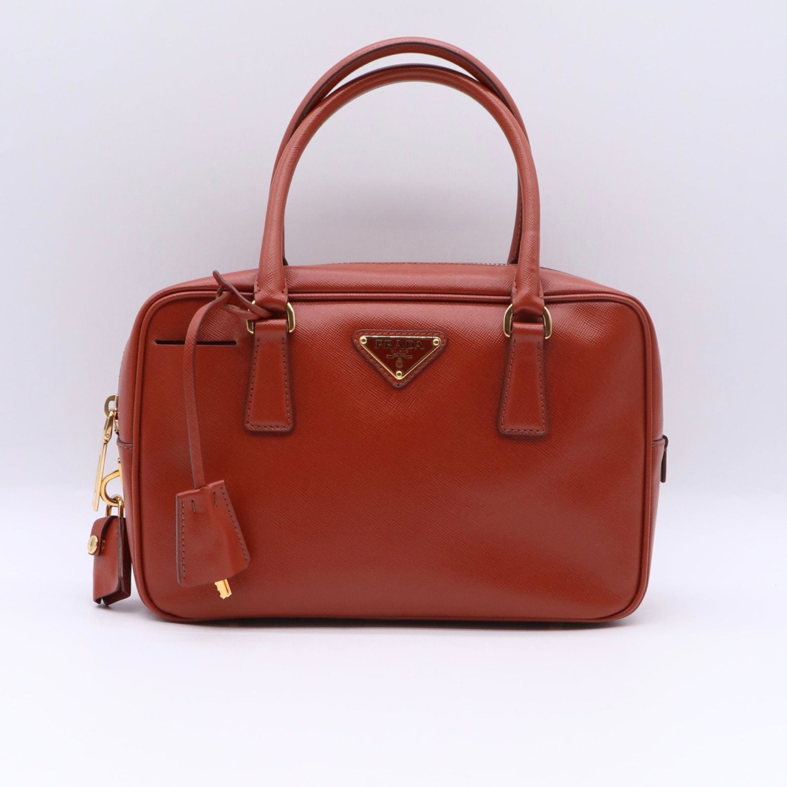 【美品】【春夏】PRADA サフィアーノハンドバッグ レザー ブラウン プラダ