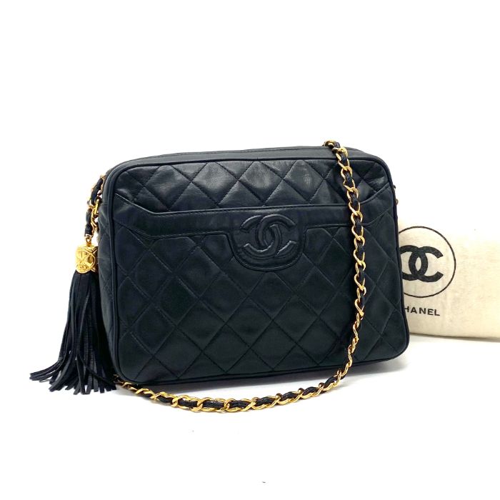 【中古】CHANEL シャネル マトラッセ ココマーク フリンジ ラムスキン チェーン ショルダー バッグ fY05234A
