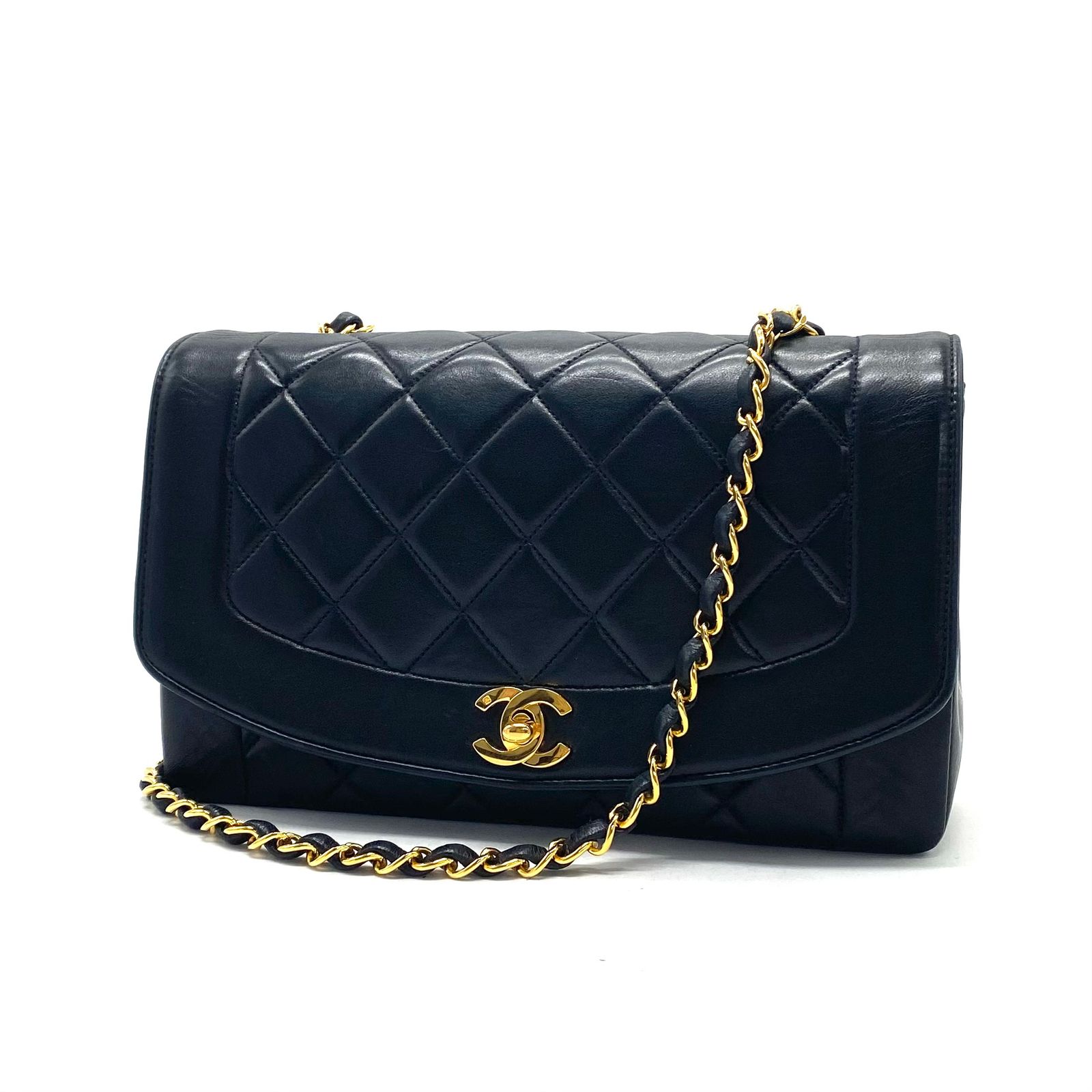 【中古】美品 CHANEL シャネル ダイアナ マトラッセ ターンロック ココマーク ラムスキン チェーン ショルダー ハンド バッグ fY05250A