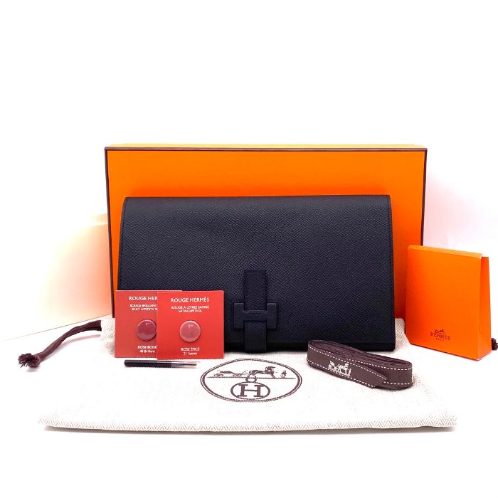 【中古】新古品 HERMES エルメス ニュー H パッサン ヴォーエプソン クラッチ バッグ 2つ折り 長財布 G刻印 fY05323A