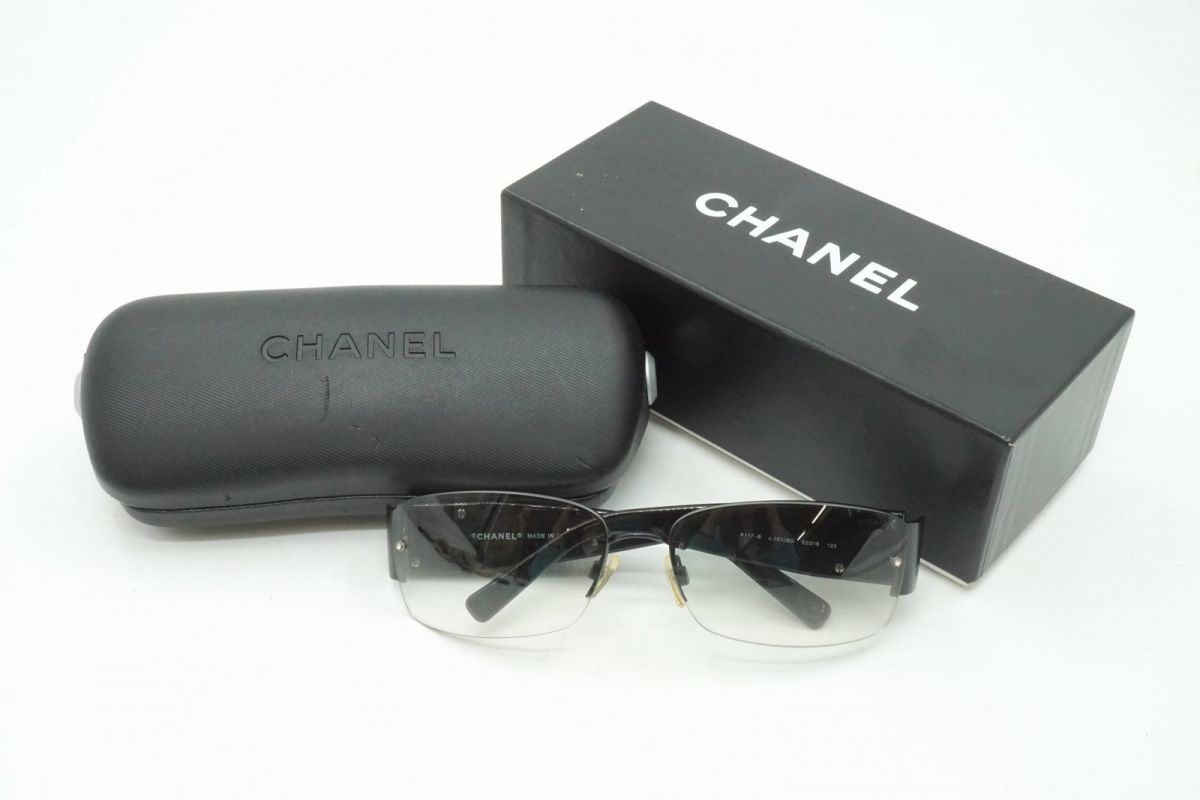 シャネル ハーフリム サングラス アイウェア 4117-B 62□16 125 ココマーク ラインストーン 黒 ブラック CHANEL 6808k
