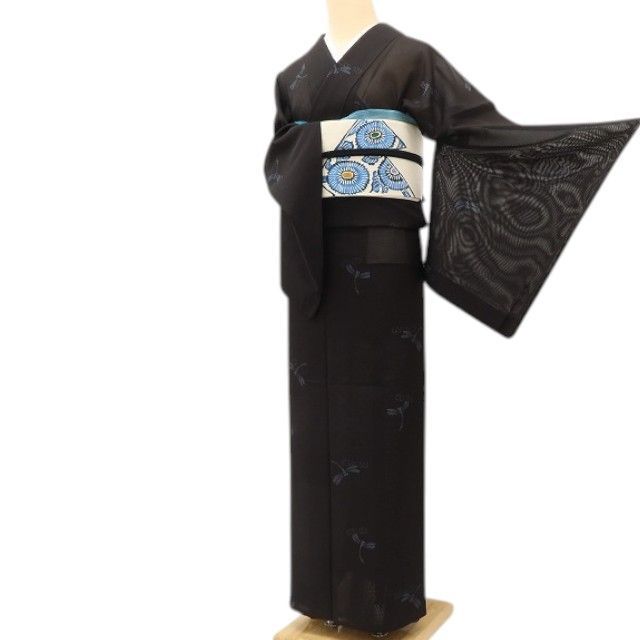 百華❀Y5079◆正絹 夏着物 トンボ 紗紬 大島紬 カタス式 7マルキ 居敷当て付き 手縫い仕立て 百華❀Y5079◆正絹 夏着物 トンボ 紗紬 大島紬 カタス式 7マルキ 居敷当て付き 手縫い仕立て