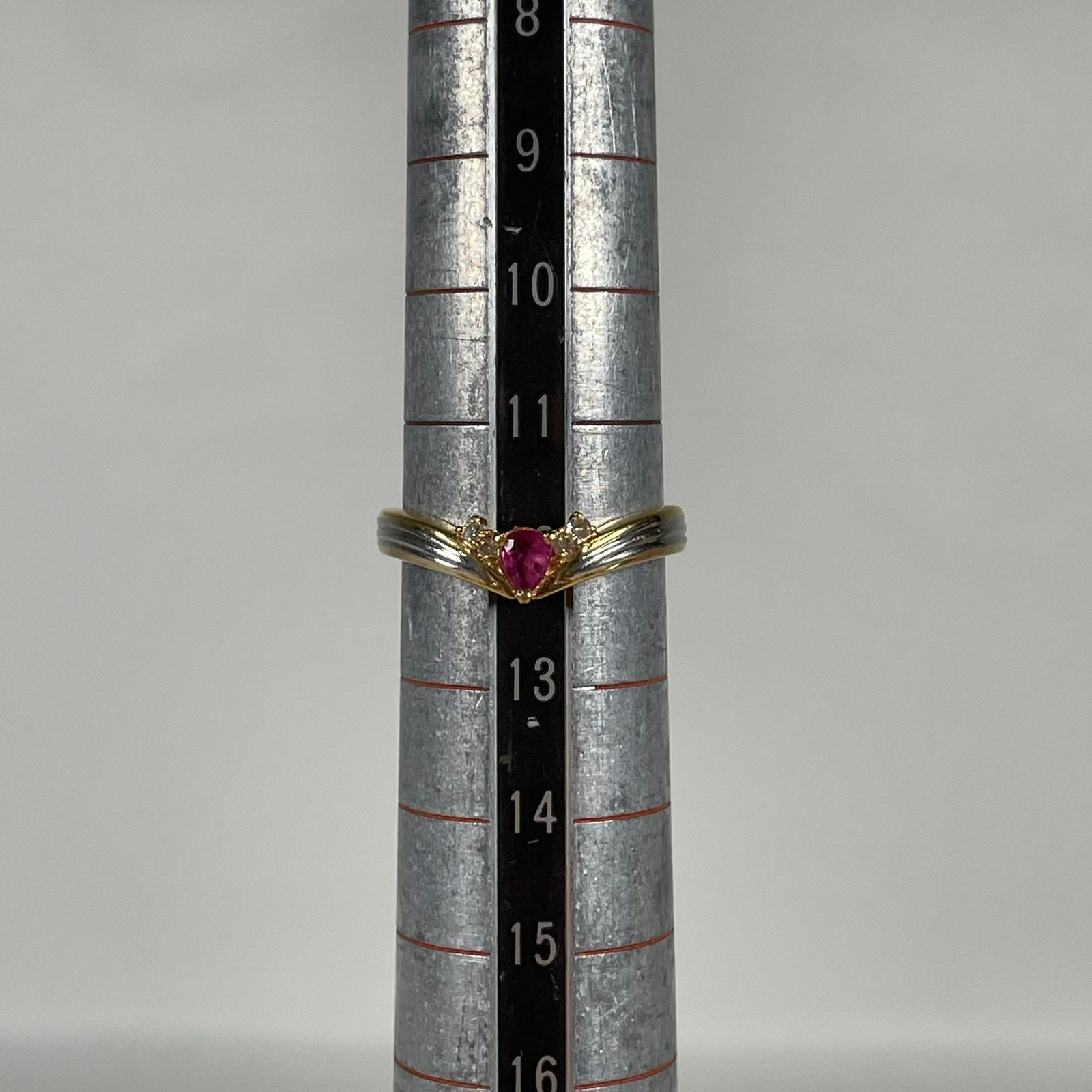 K18 Pt900 コンビリング ルビーダイヤリング ルビー0.2ct ダイヤ0.05ct