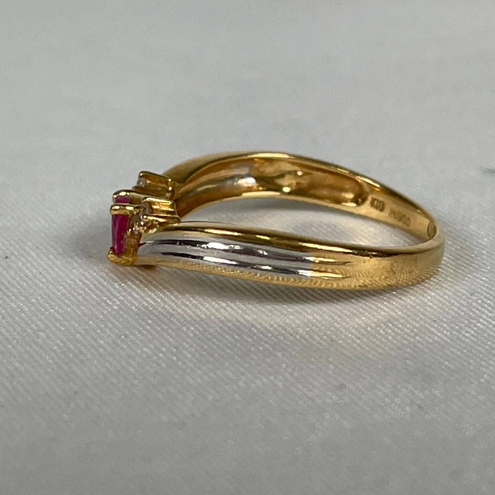 K18 Pt900 コンビリング ルビーダイヤリング ルビー0.2ct ダイヤ0.05ct