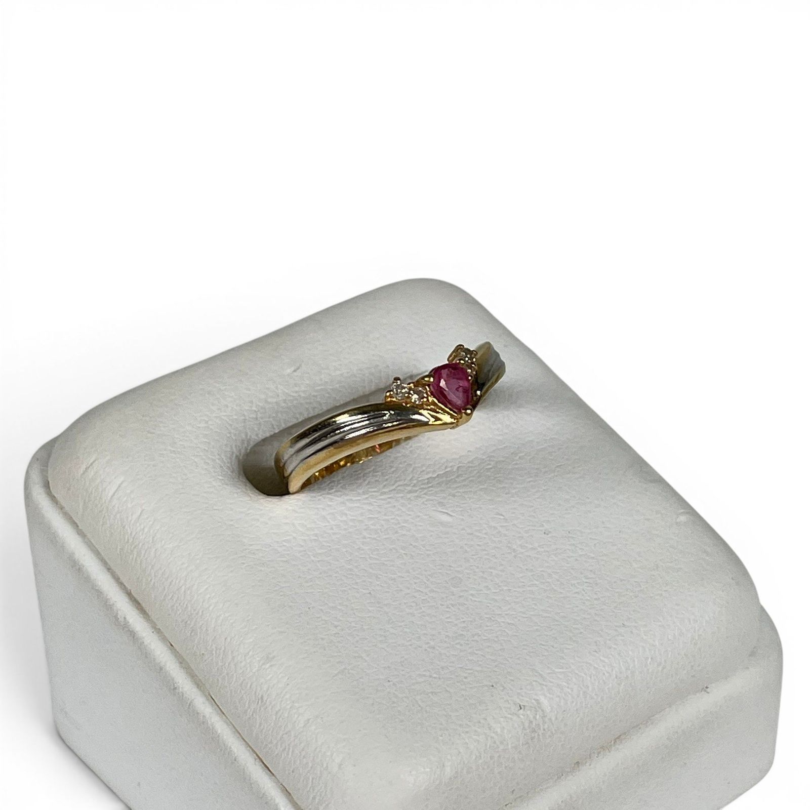 K18 Pt900 コンビリング ルビーダイヤリング ルビー0.2ct ダイヤ0.05ct 