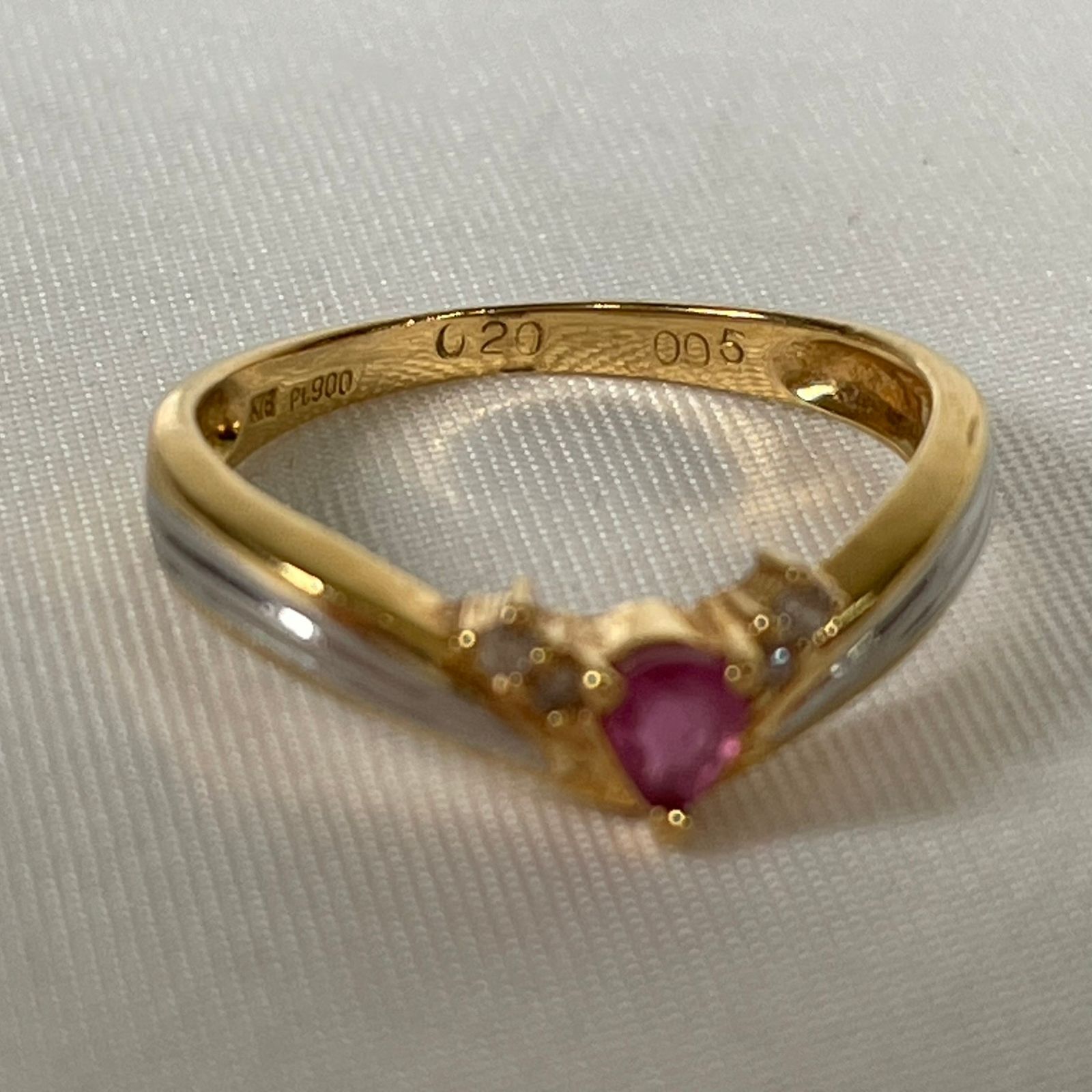K18 Pt900 コンビリング ルビーダイヤリング ルビー0.2ct ダイヤ0.05ct
