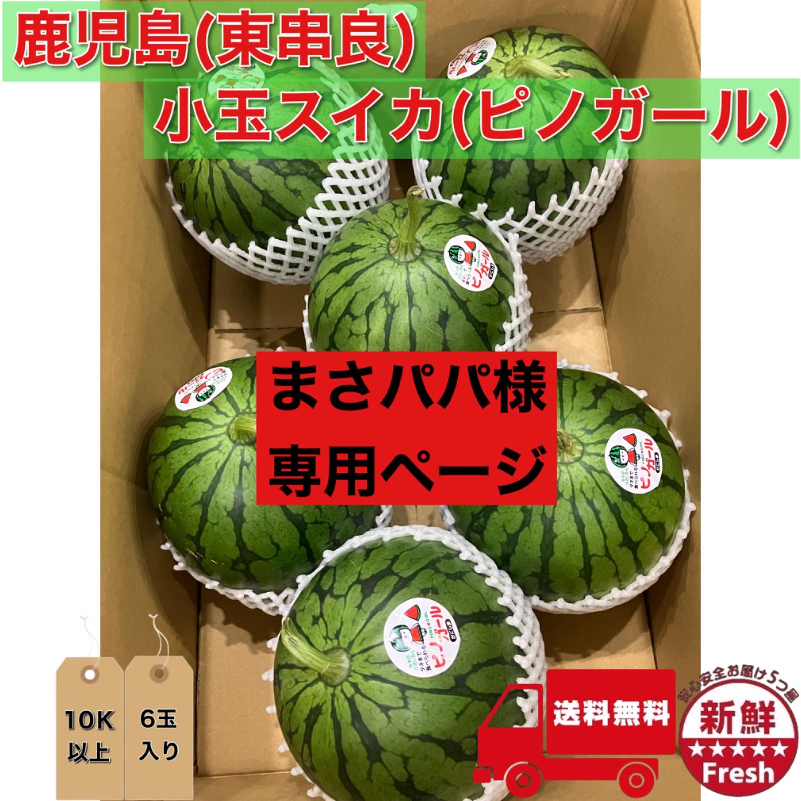 鹿児島(東串良) 小玉スイカ(ピノガール) 種ごと食べられるスイカ 9K 6玉入り　2ケース