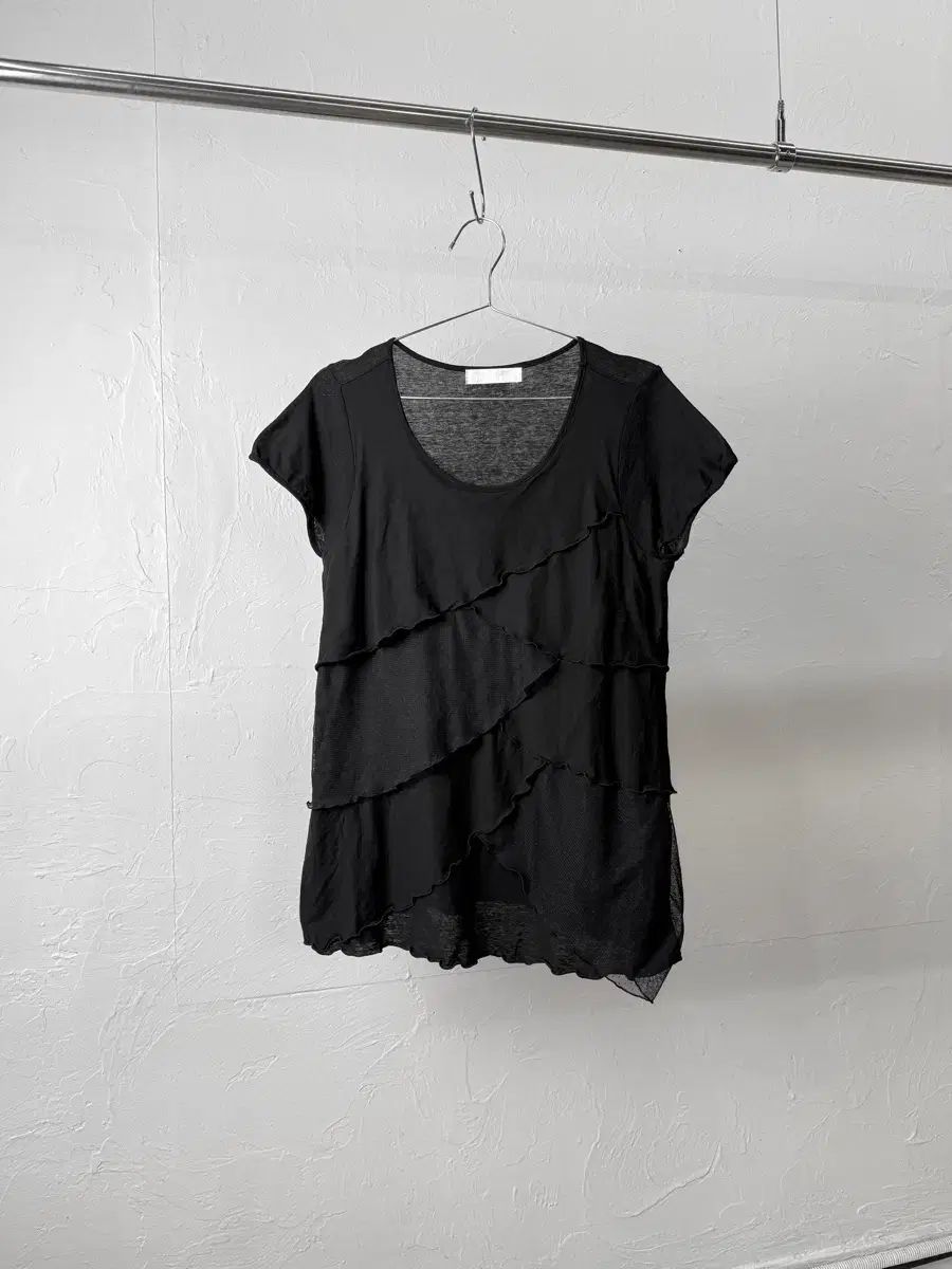 Tresweek 斜めボーダー レイヤード メッシュ Tシャツ