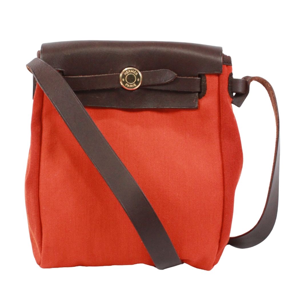 HERMES エルメス エールバッグTPM ショルダーバッグ トワルオフィシエ/レザー オレンジ/ブラウン ▢H刻印【中古】 レディース