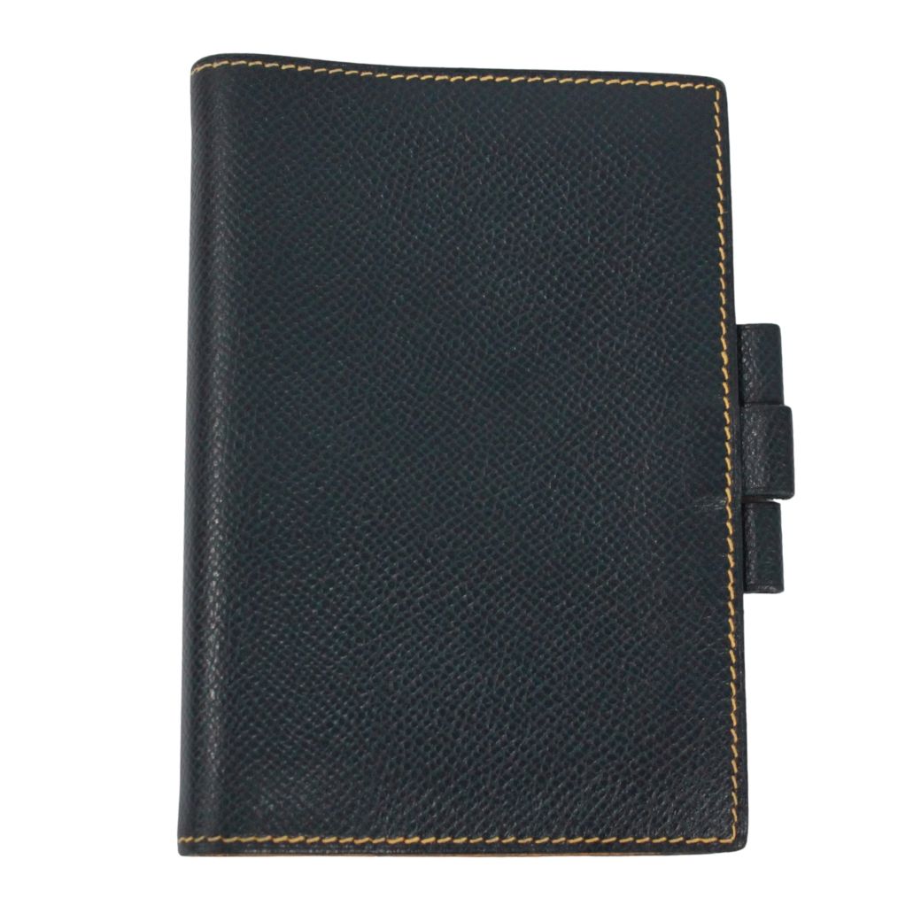 HERMES エルメス アジェンダGM 手帳カバー レザー ネイビー/イエロー □A刻印【中古】 ユニセックス