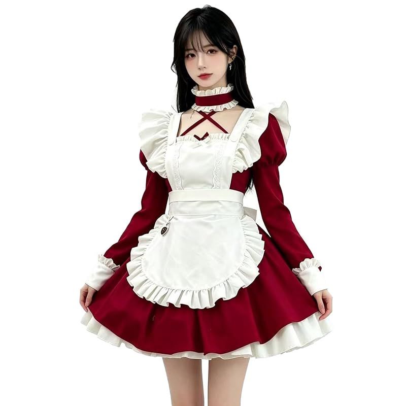 【新品】 [KALAOK] メイド服 メンズ コスプレ コスチューム 衣装 ワンピース ハロウィン 男女兼用 red 3XL
