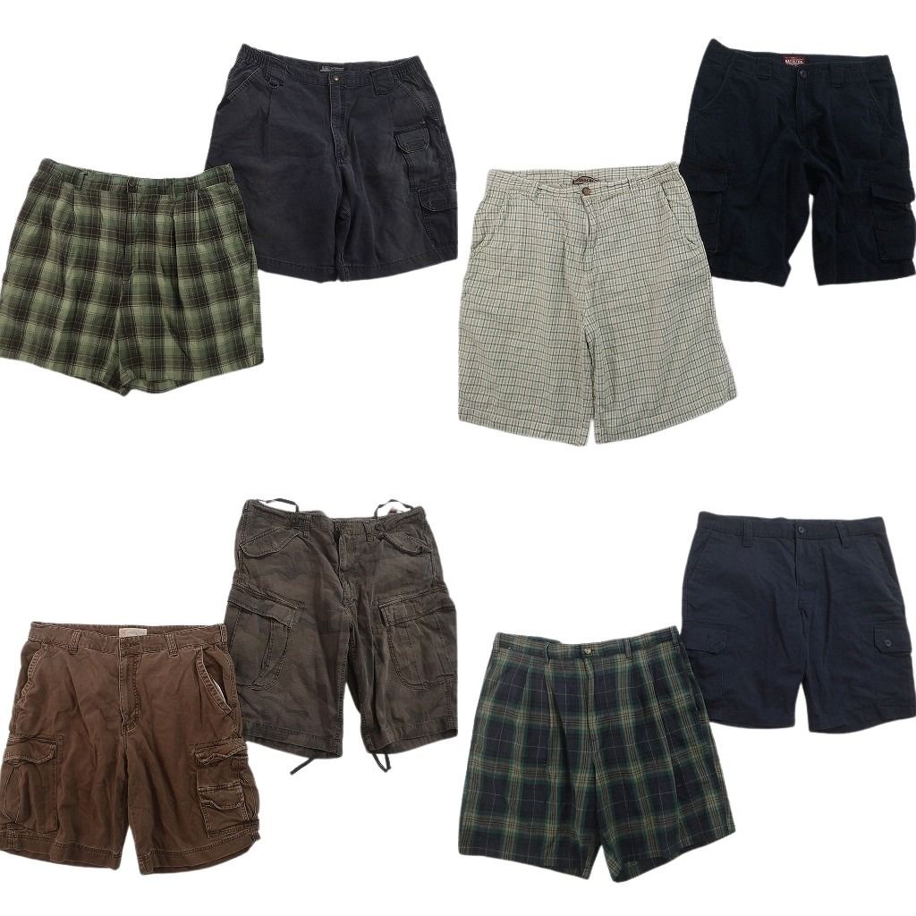 古着卸 まとめ売り ショートパンツ MIX 8枚セット ( メンズ 38/36 ) チェック カーゴ マドラス ブラウン ネイビー 中古 古着 NF1804