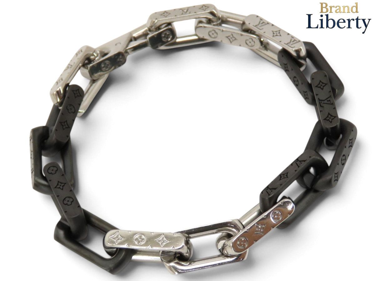 【超美品】ルイヴィトン LOUIS VUITTON ブレスレット モノグラム チェーン 腕輪 シルバー ブラック M00687