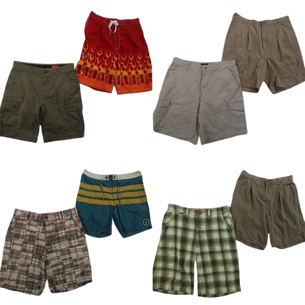 古着卸 まとめ売り ショートパンツ MIX 8枚セット ( メンズ 34 ) チェック パッチワーク タック カーゴ 中古 古着 NF1805