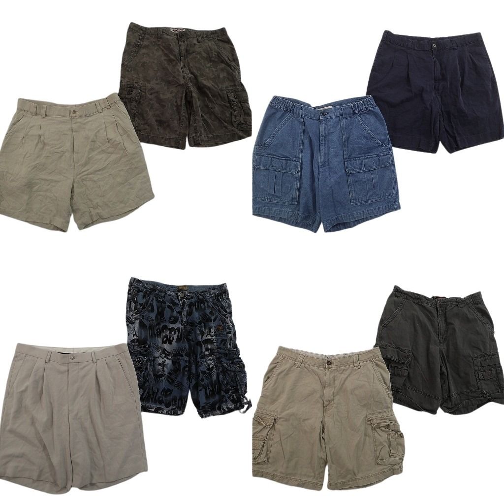 古着卸 まとめ売り ショートパンツ MIX 8枚セット ( メンズ 36 ) カーゴ タック 英文字プリント 総柄 デニム 迷彩柄 中古 古着 NF1806