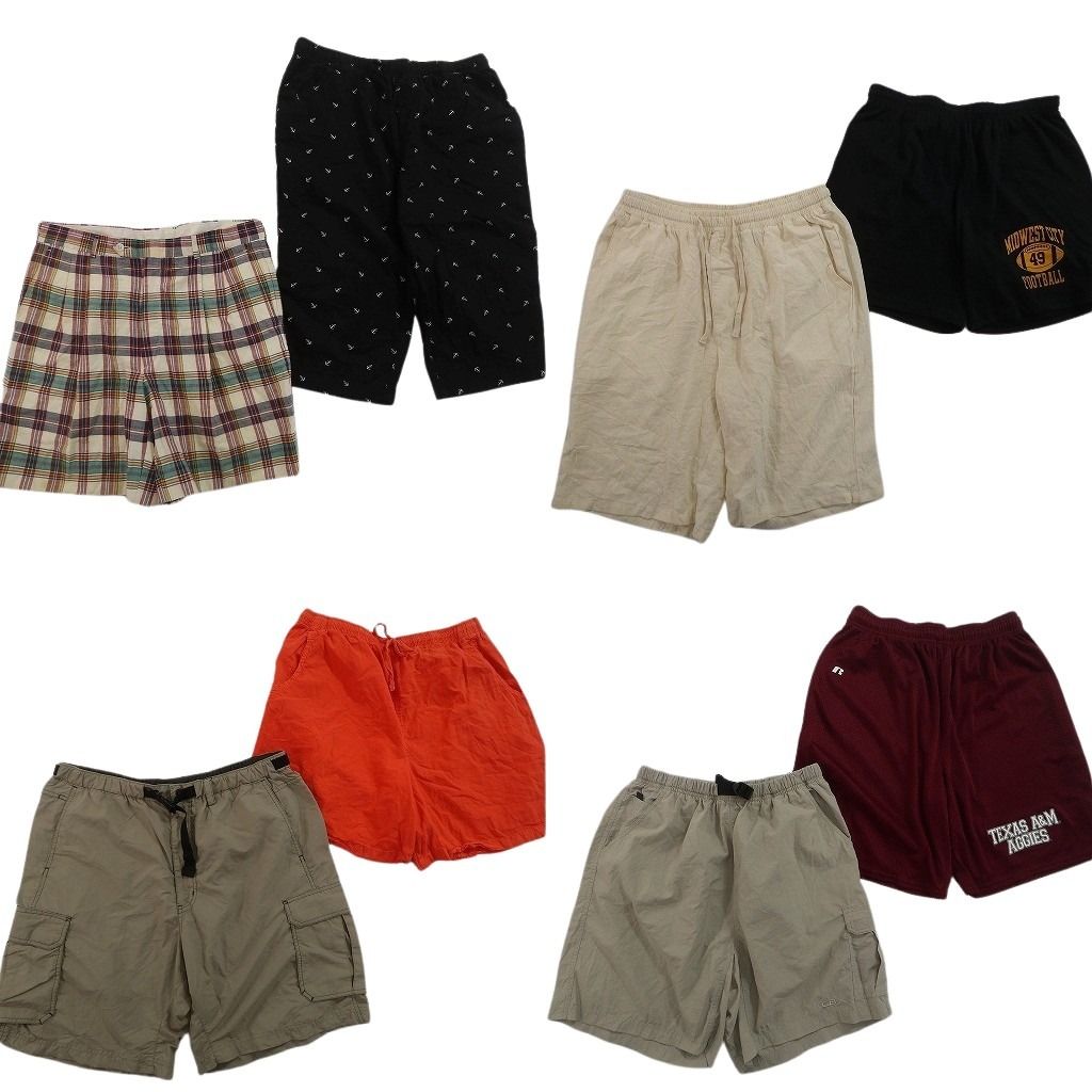 古着卸 まとめ売り ショートパンツ MIX 8枚セット ( メンズ L/XL ) ラッセル イージーパンツ カーゴ チェック 総柄 中古 古着 NF1811