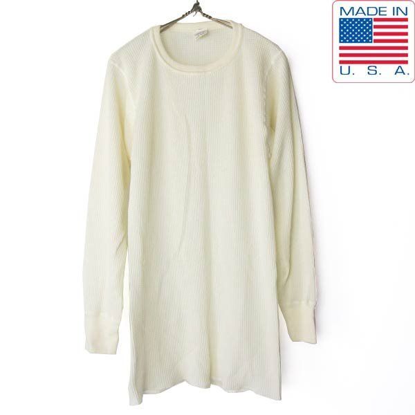 新品 80s-90s USA製 J.E.MORGAN ワッフル サーマル 長袖 Tシャツ XL オフホワイト系 モーガン 長袖 ロンT デッドストック D154-11-0006ZV