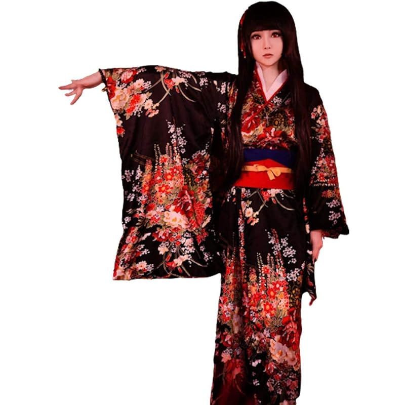 【新品】 [Lady Lazy] [レディレイジー] 和服 着物 和風ホラー 地獄少女 コスプレ 和装 ロング 浴衣 花柄 振袖 卒業式 謝恩会 歓送迎会 舞台 ステージ衣装 撮影会 イベント ブラック 黒 花柄 振袖 ブラック 黒 (XL)