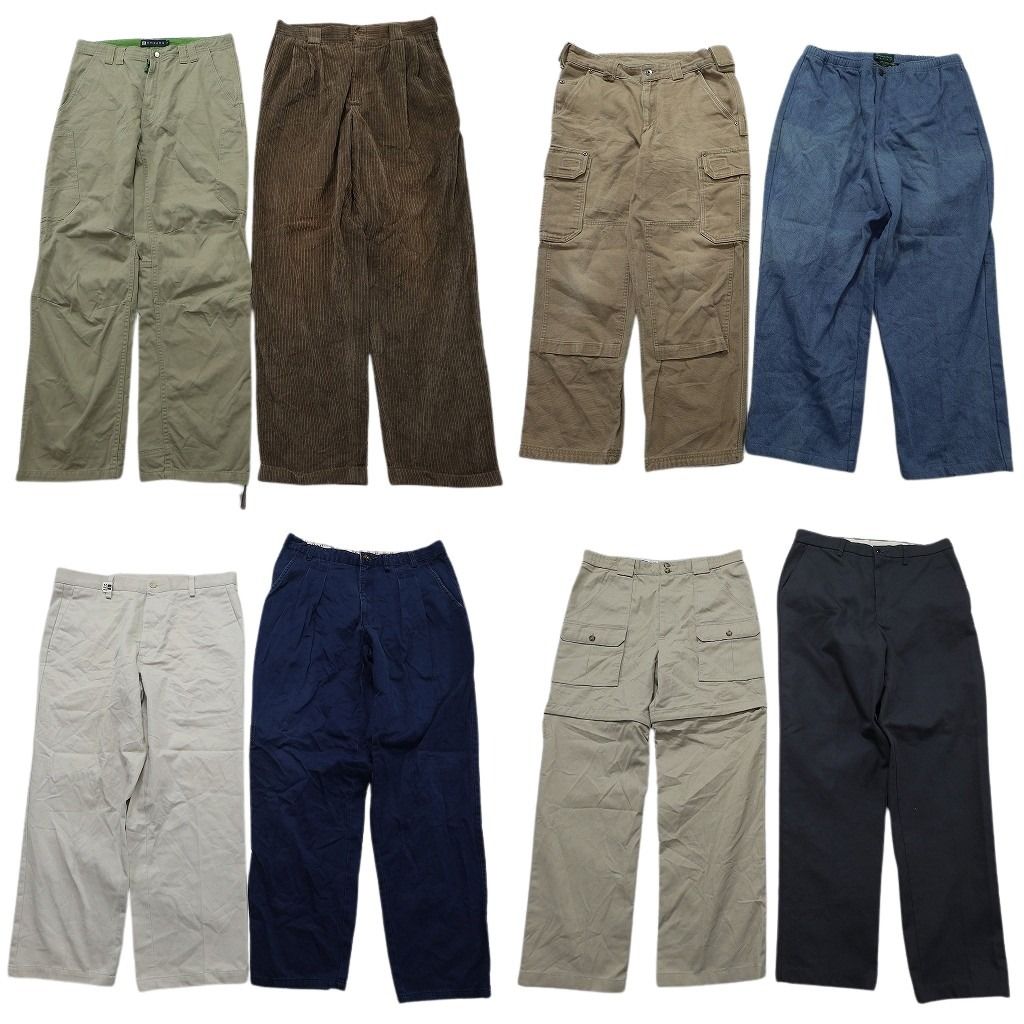 古着卸 まとめ売り ロングパンツ MIX 8枚セット ( メンズ 34 ) タック ネイビー テーパード カーゴ コーデュロイ 中古 古着 NF1879