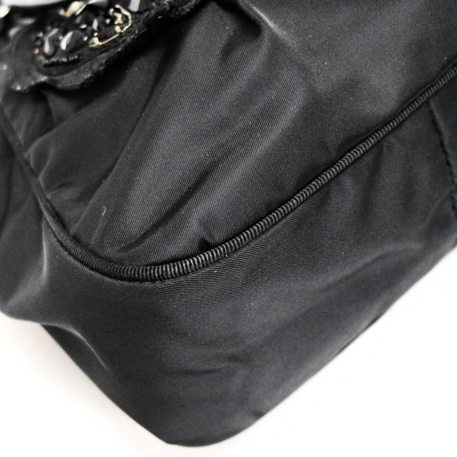美品 PRADA プラダ 三角ロゴ ビジューハート ミニハンドバッグ