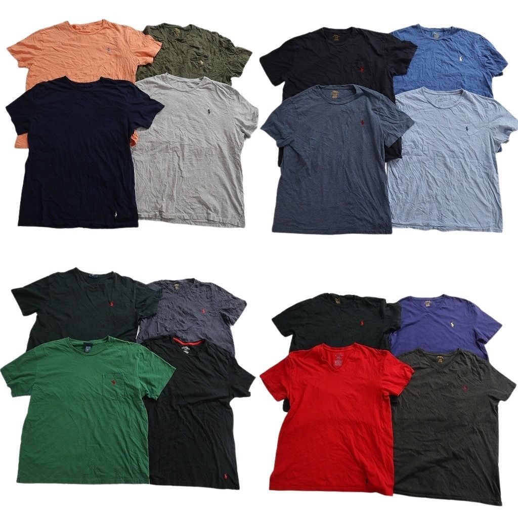 古着卸 まとめ売り ラルフローレン Tシャツ 16枚セット ( メンズ L ) ワンポイント ポケット付き グレー ブラック 中古 古着 NF1923