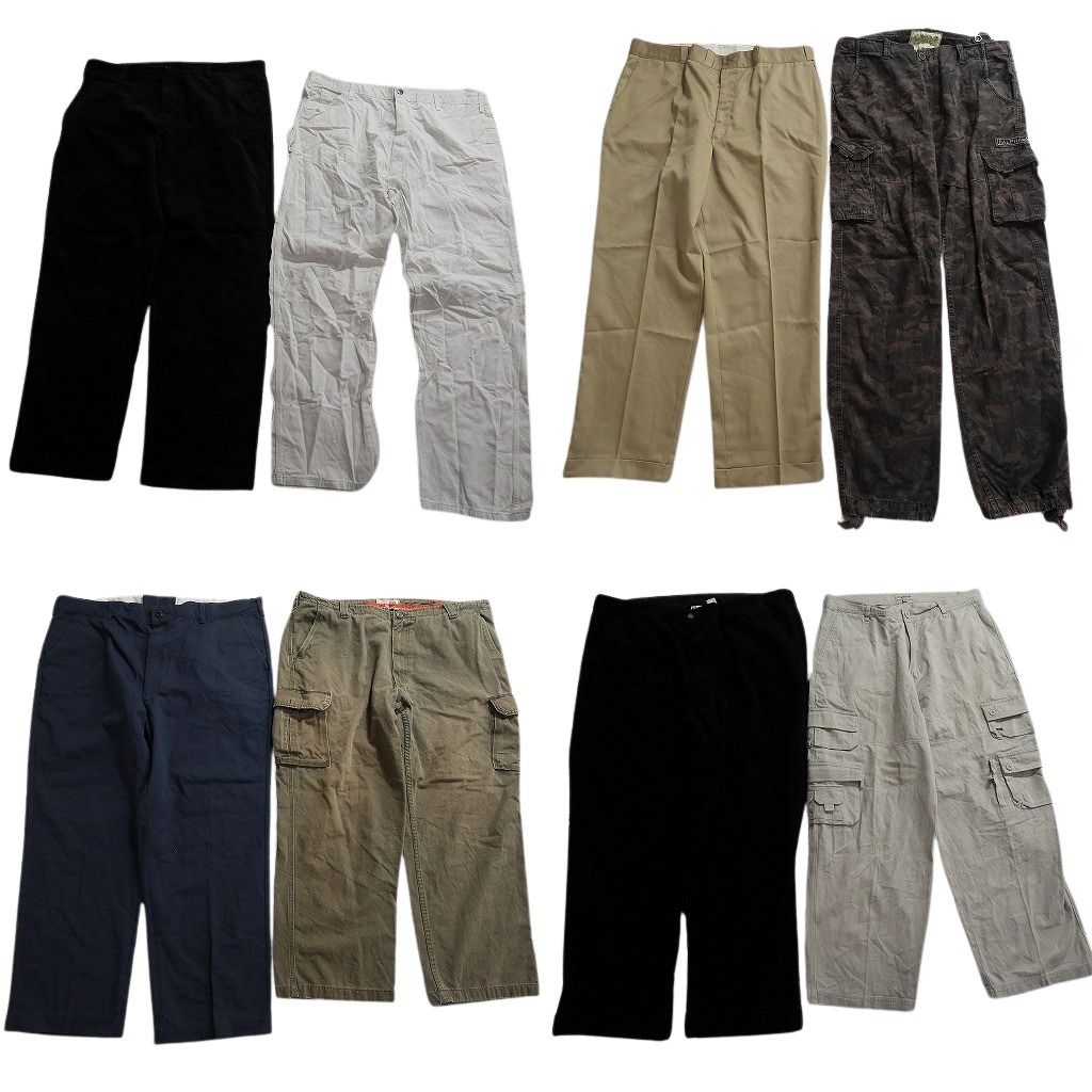 古着卸 まとめ売り ロングパンツ MIX 8枚セット ( メンズ 44/42/40 ) カーゴ 迷彩柄 ベージュ センタープレス ホワイト 中古 古着 NF1939