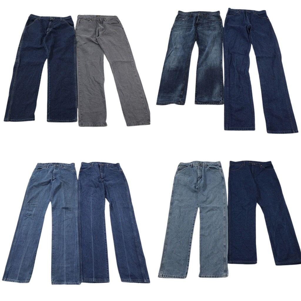 古着卸 まとめ売り ブランド デニムパンツ 8枚セット ( メンズ 34 ) ラングラー LEE Ｇ-STAR グレー インディゴブルー 中古 古着 NF1941