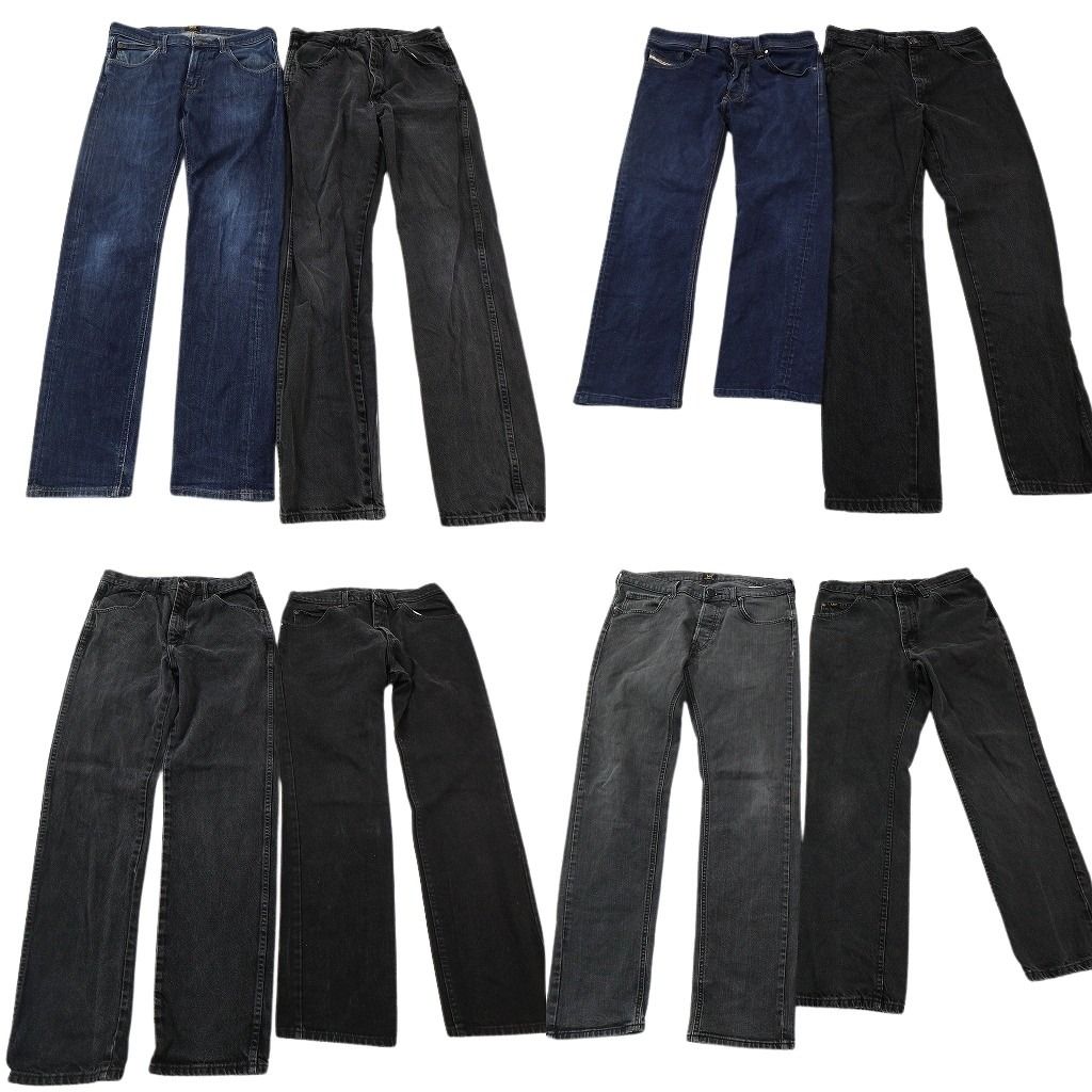 古着卸 まとめ売り ブランド デニムパンツ 8枚セット ( メンズ 33/32 ) DIESEL ディーゼル ラスラー LEE ブラック 中古 古着 NF1945