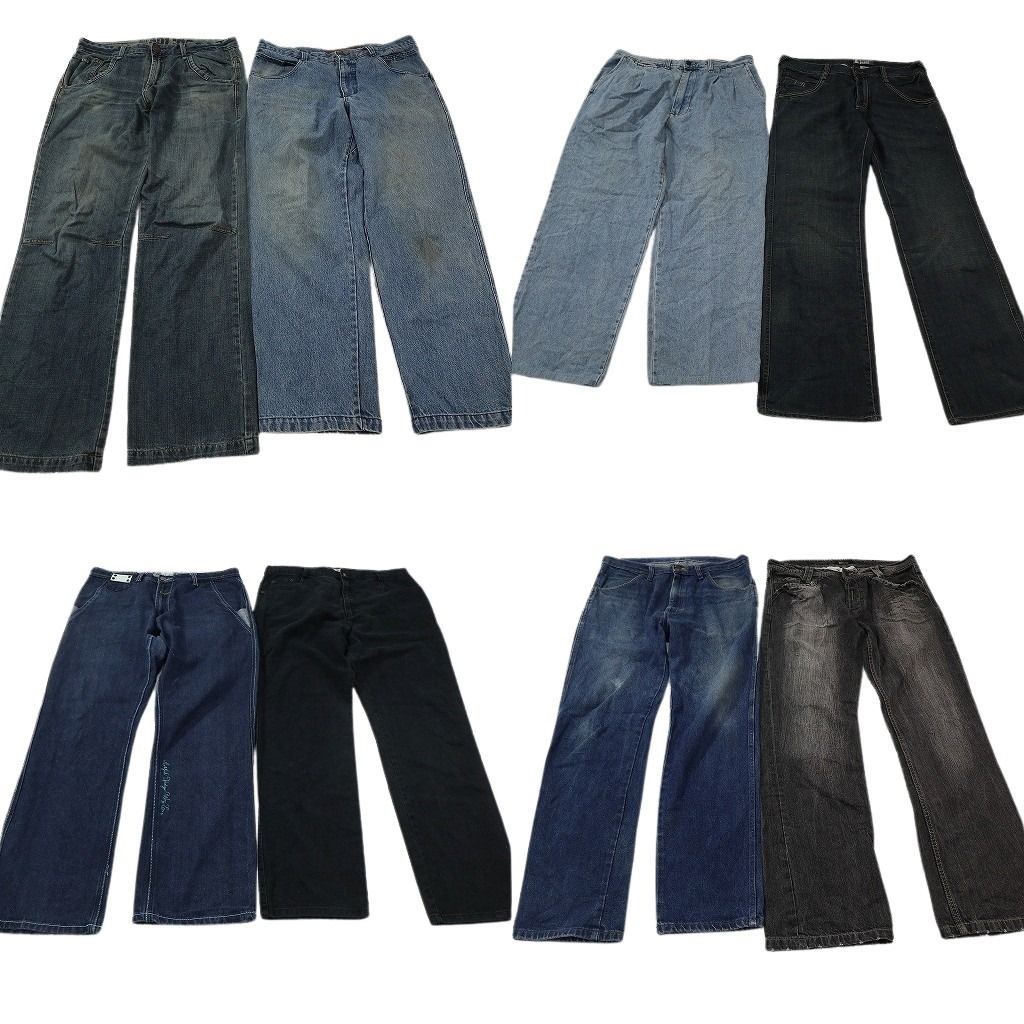 古着卸 まとめ売り デニムパンツ MIX 8枚セット ( メンズ 34 ) ブラック インディゴブルー グランジ フェード 中古 古着 NF1949