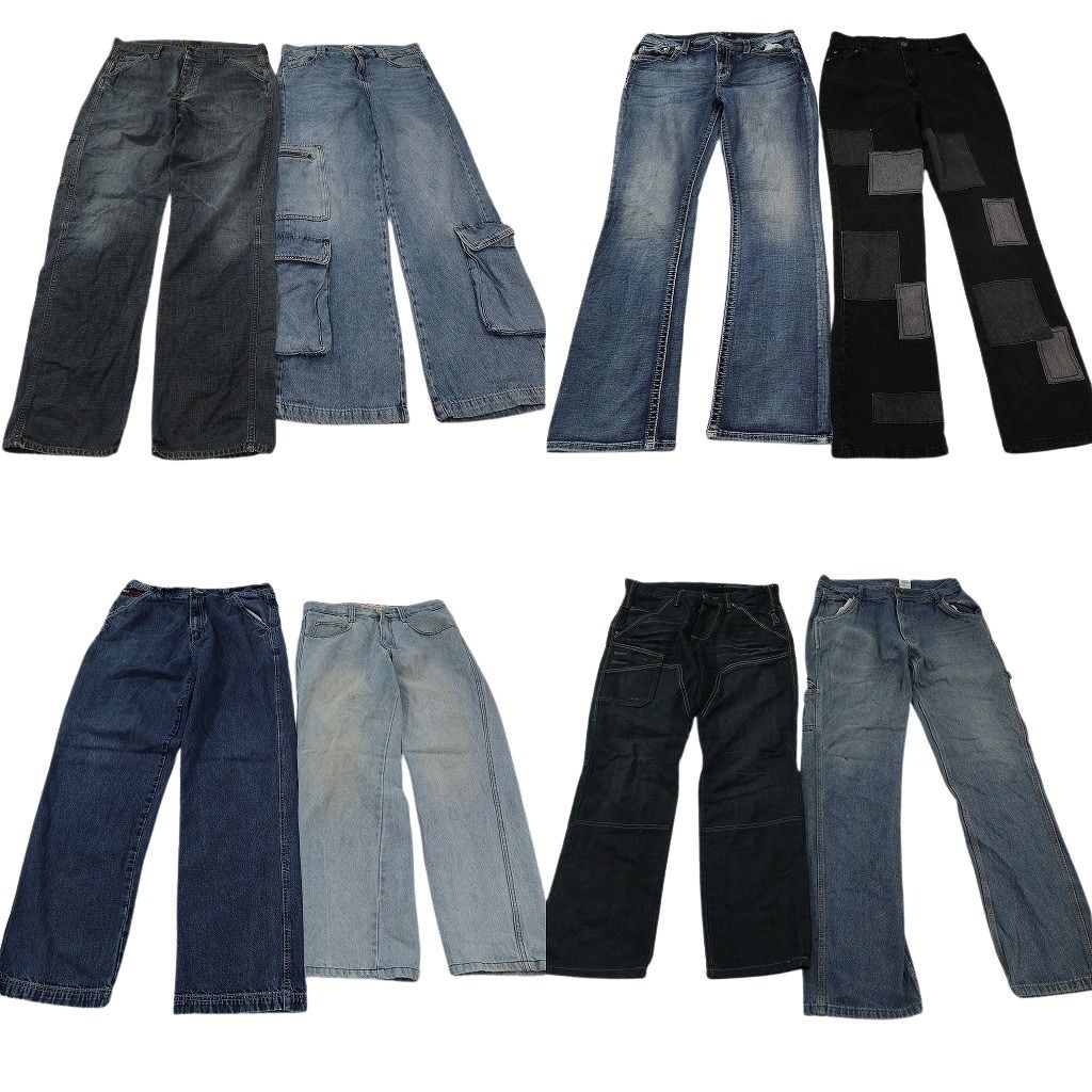 古着卸 まとめ売り デニムパンツ MIX 8枚セット ( メンズ 32 ) ペインター ワーク デザイン系 フレア パッチワーク 中古 古着 NF1956