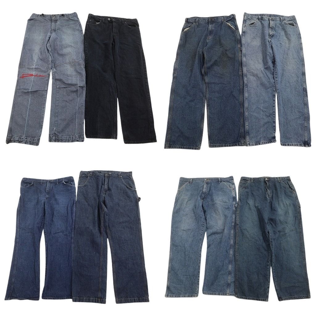 古着卸 まとめ売り デニムパンツ 8枚セット ( メンズ 40/38/2XL ) インディゴブルー フェード ハンマーループ デザイン系 中古 古着 NF1965