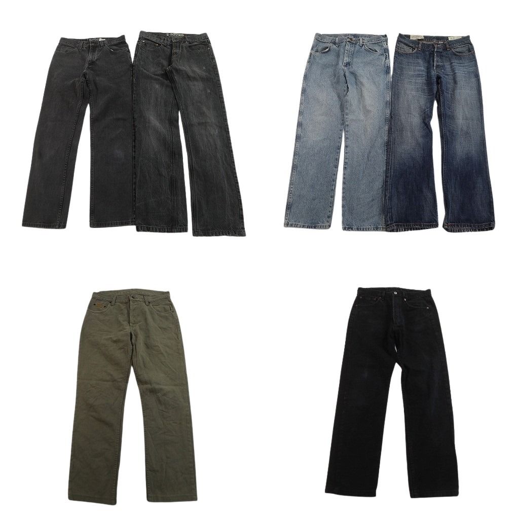 古着卸 まとめ売り デニムパンツ 6枚セット ( メンズ 33/32 ) ブラック フェード オリーブ ヒゲ ストレート 中古 古着 NF1967