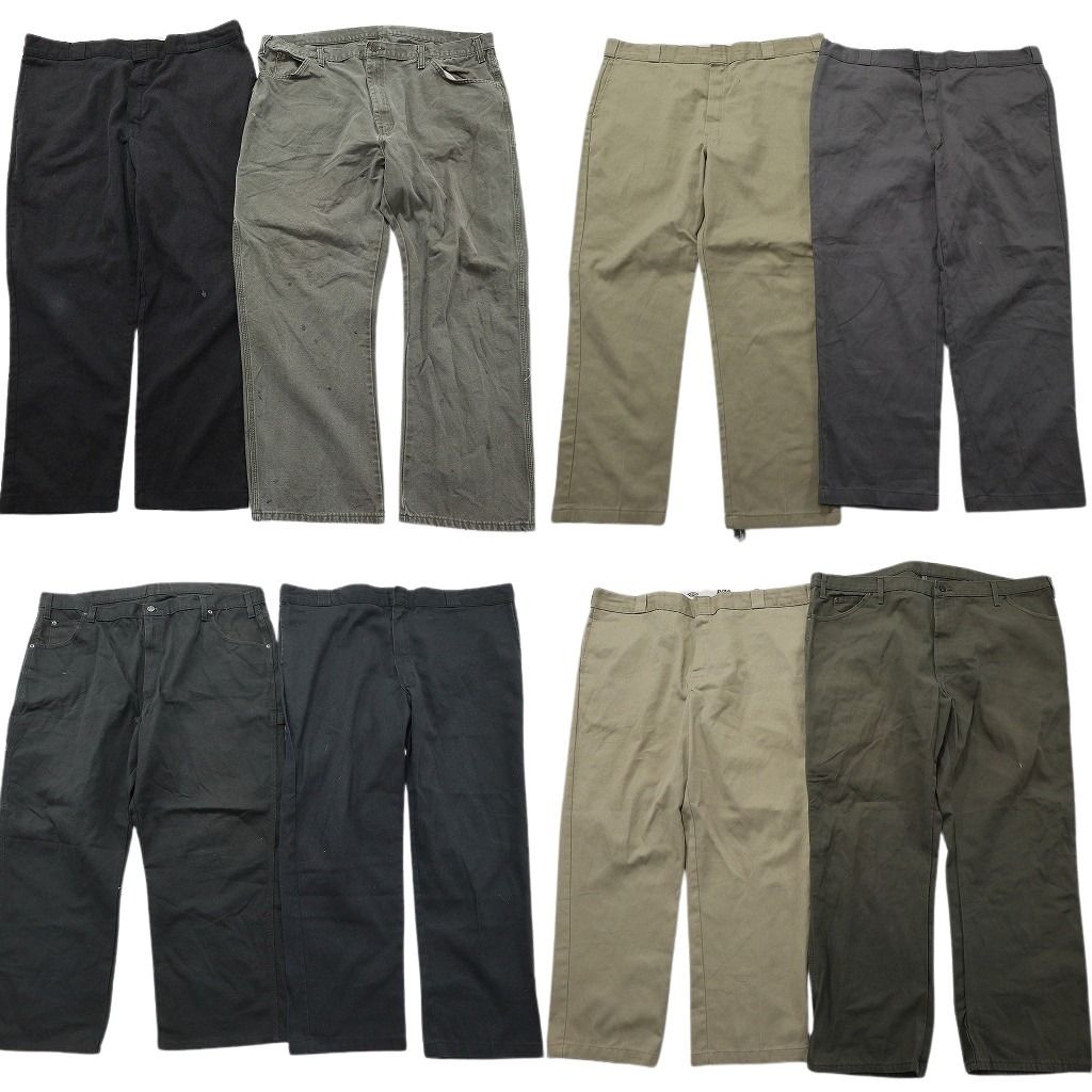 古着卸 まとめ売り ディッキーズ パンツ 8枚セット ( メンズ 42/44 ) ワーク ベージュ ブラック ワイド 中古 古着 NF2010