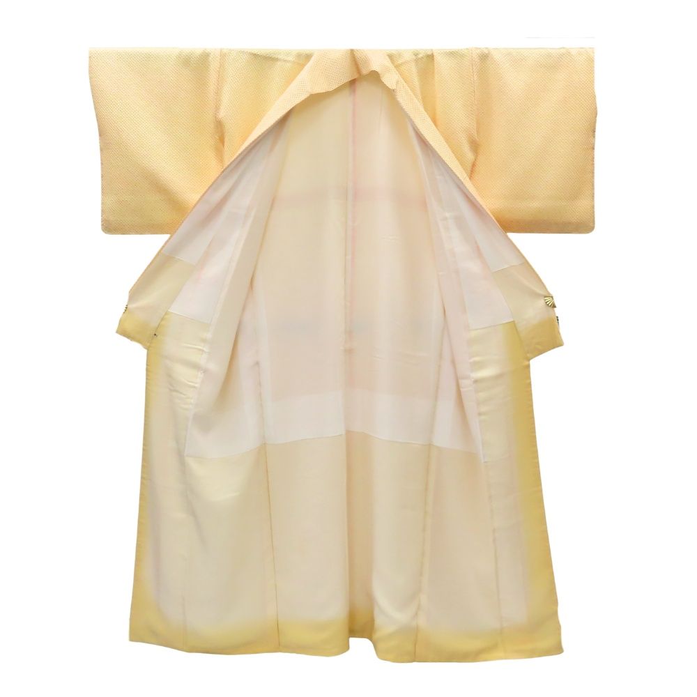 小紋　フルセット　着物　正絹　しつけ糸　未使用　帯難あり　ベージュ　p2 中古】 小紋 総絞り 正絹 着丈約160.5cm 裄丈約68cm ライトオレンジ