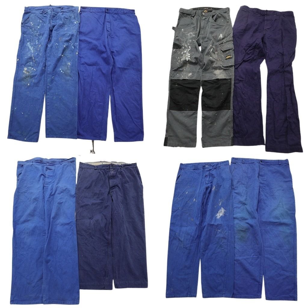 古着卸 まとめ売り ユーロワーク パンツ 8枚セット ( メンズ ) ペンキ フレンチブルー ストレート 中古 古着 NF2160