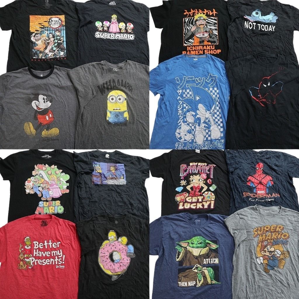 古着卸 まとめ売り キャラクター Tシャツ 16枚セット ( メンズ XL ) ディズニー ミッキー ミニオンズ 中古 古着 NF2163