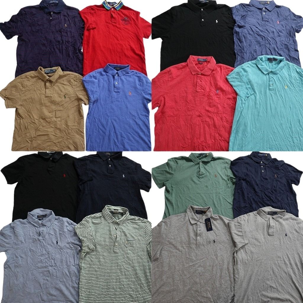 古着卸 まとめ売り ラルフローレン 半袖 ポロシャツ 16枚セット ( メンズ S/M/L/XL ) 紺タグ オールド ボーダー 中古 古着 NF2173
