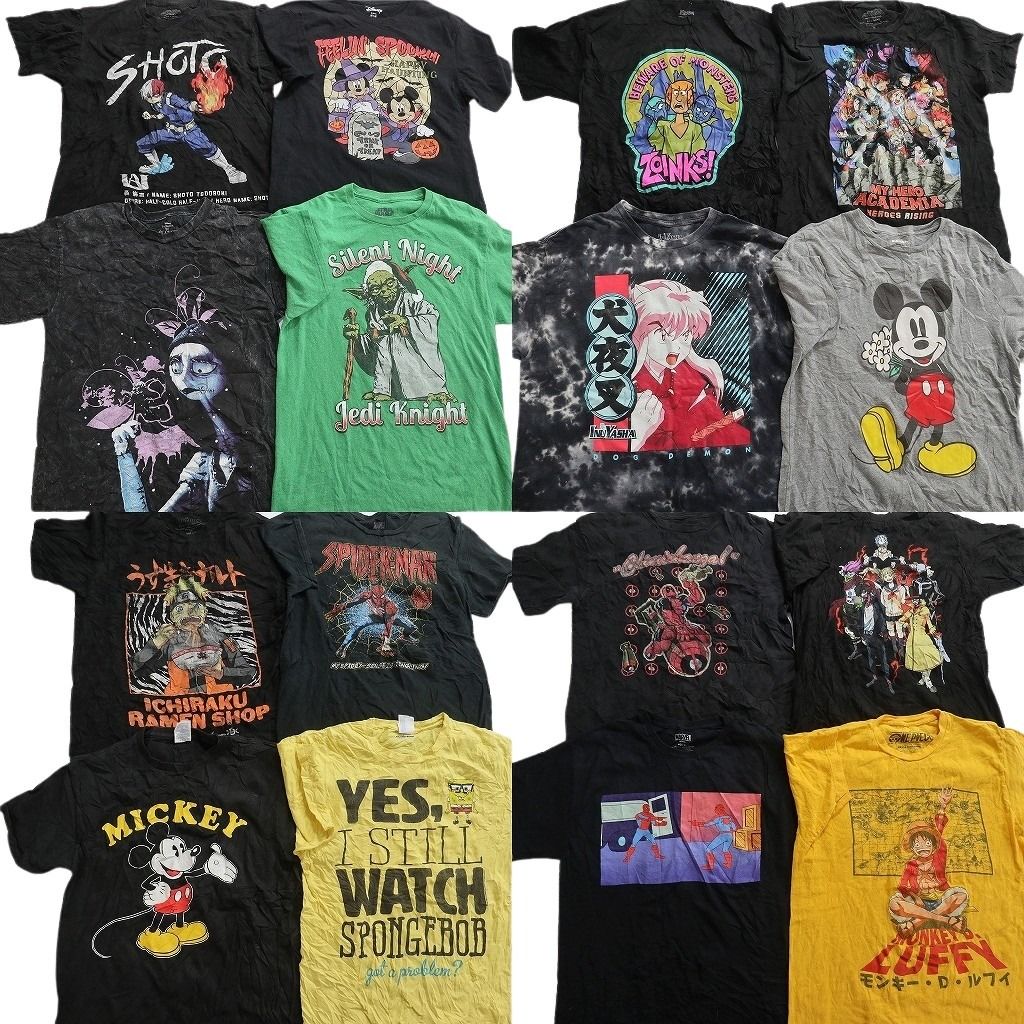 古着卸 まとめ売り キャラクター Tシャツ 16枚セット ( メンズ M ) ミッキー ディズニー スパイダーマン マーベル 中古 古着 NF2174