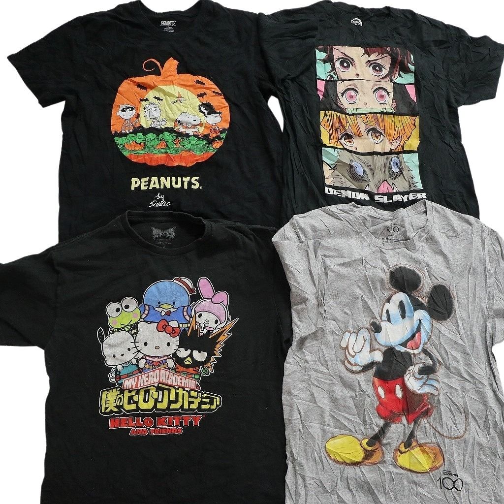 古着卸 まとめ売り キャラクター Tシャツ 16枚セット ( メンズ Ｓ ) ディズニー ハンターハンター ハローキティ  中古 古着 NF8095 古着卸 まとめ売り キャラクター Tシャツ 16枚セット ( メンズ M