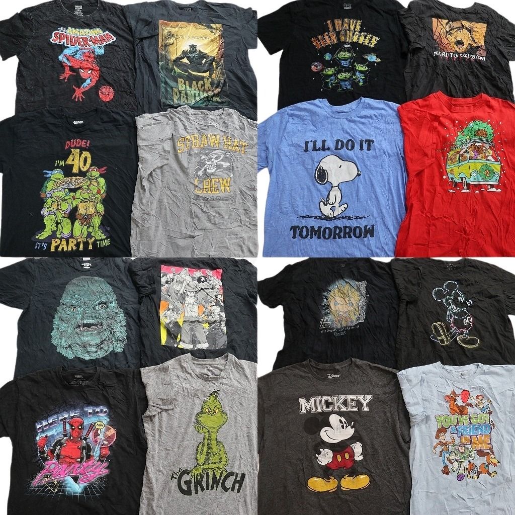 古着卸 まとめ売り キャラクター Tシャツ 16枚セット ( メンズ XL ) ディズニー ミッキー トイストーリー マーベル 中古 古着 NF2177