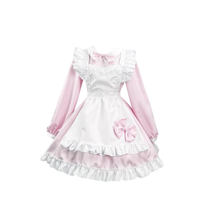 【新品】 [EIDEFE] メイド服 コスプレ コンカフェ 英国風 メイド服 長袖 可愛い 萌え イベント パーティー 大人用 蝶結ぶ ワンピース 学園祭 文化祭 喫茶店 ライトピンク L