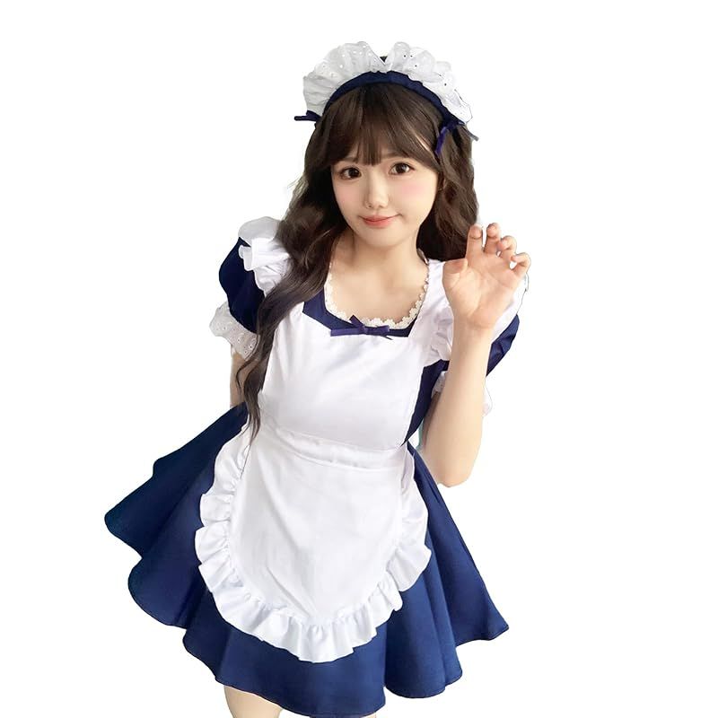 【新品】 [CR ROLECOS] メイド服 コスプレ 大きいサイズ パニエ付き メイド コスプレ衣装 可愛い めいど 制服 ハロウィン 仮装 レディース maid cosplay cute 喫茶店 撮影 文化祭 イベント パーティー（S）