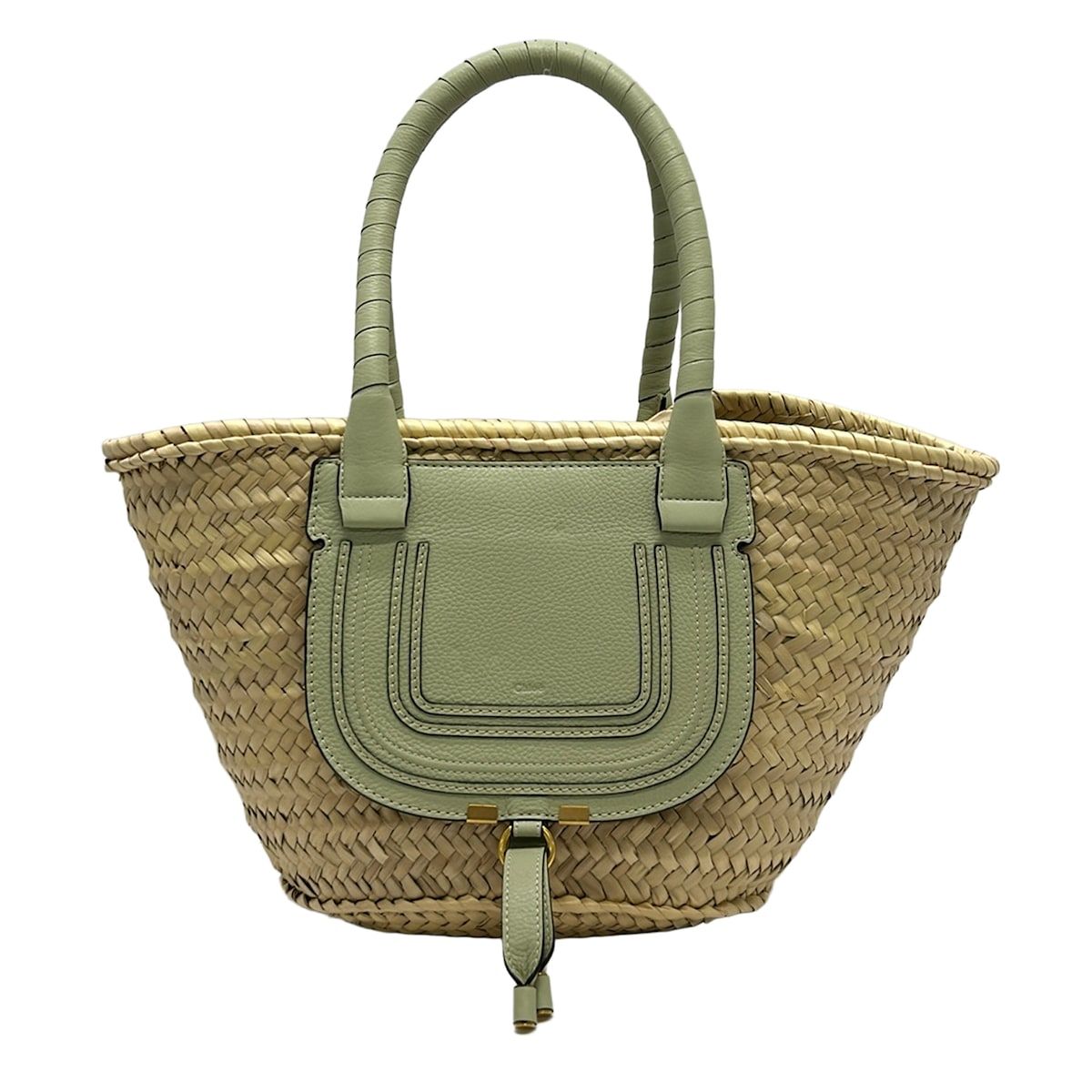 Chloe(クロエ) トートバッグ マーシー バスケットバッグ ベージュ×ライトグリーン かごバッグ レザー