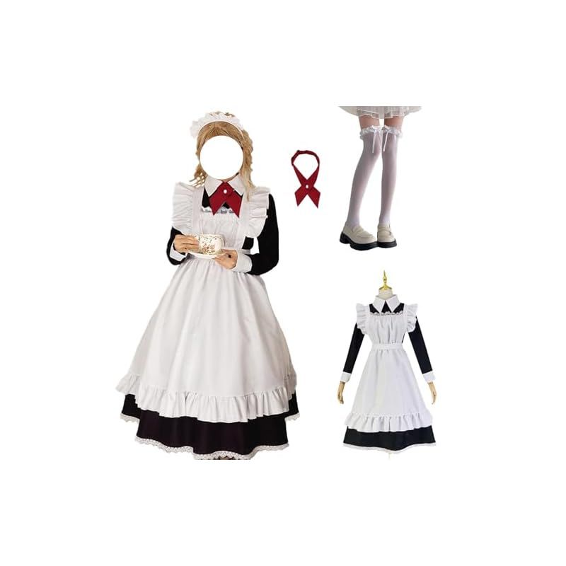 【新品】 [Sivrusn] メイド服 コスプレ タイツ付きフルセット 英国風 ロング 大きいサイズ 文化祭 メイドカフェ イベント ハロウィン 男女兼用 かわいい cosplay costume halloween 衣装 レディース メンズ 仮装 コスチュー
