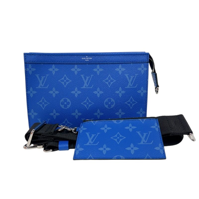 ルイ・ヴィトン LOUIS VUITTON ガストン・ウェアラブルウォレット M83099 ブルー　シルバー金具 モノグラムキャンバス　×タイガレザー メンズ ショルダーバッグ 127,500円