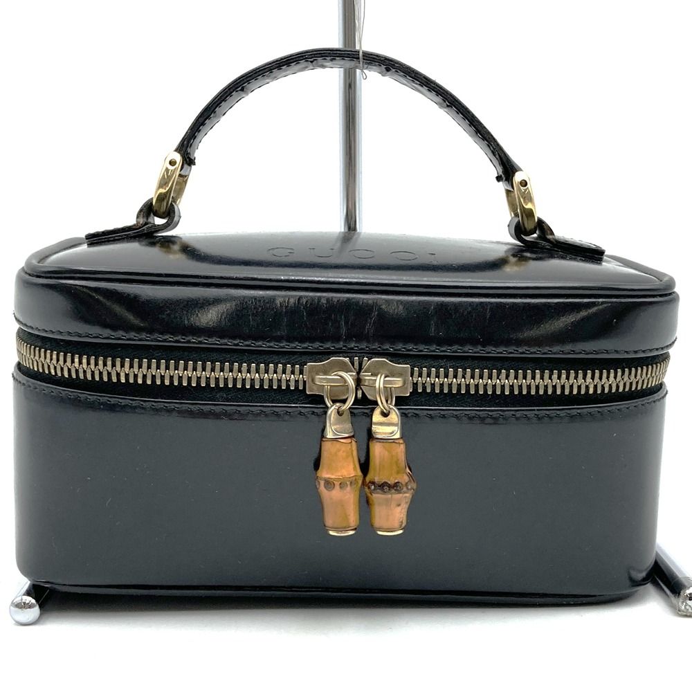 GUCCI グッチ バンブー ポーチ 小物入れ メイクBOX バニティバック パテントレザー ブラック レディース