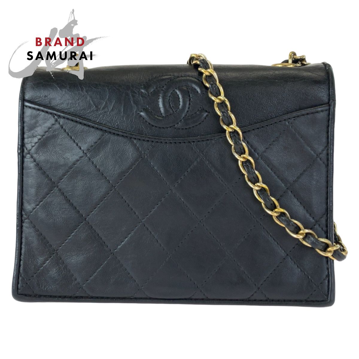 CHANEL シャネル ヴィンテージ マトラッセ シングルフラップ ココマーク ブラック 黒 ラムスキン チェーンショルダーバッグ 603111【中古】