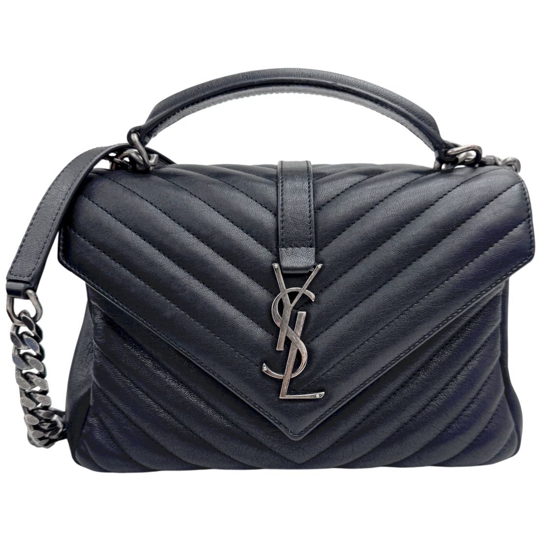 【中古】SAINT LAURENT サンローラン モノグラム サンローラン カレッジ チェーンショルダーバッグ 2wayバッグ シルバー金具 487213 カーフスキン ブラック レディース　斜め掛け 【ブランドギャラリー心斎橋店】 104,390円