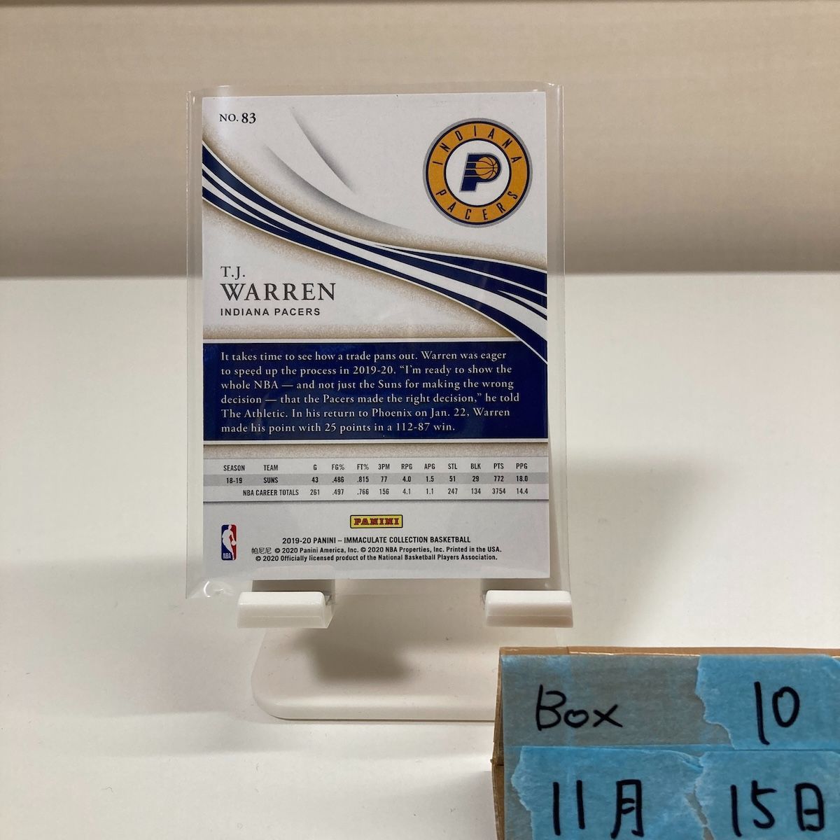 2019-20 Panini T.J. Warren 69/99 Indiana Pacers Immaculate 