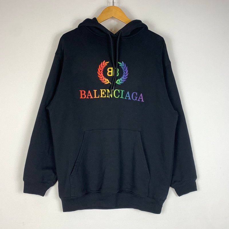 【中古品】 BALENCIAGA バレンシアガ 19SS RAINBOW BB LOGO HOODIE 570811 TEV50 レインボー BBロゴ フーディ 長袖 トップス プルオーバーパーカー 【141-260611-yo-05-tei】